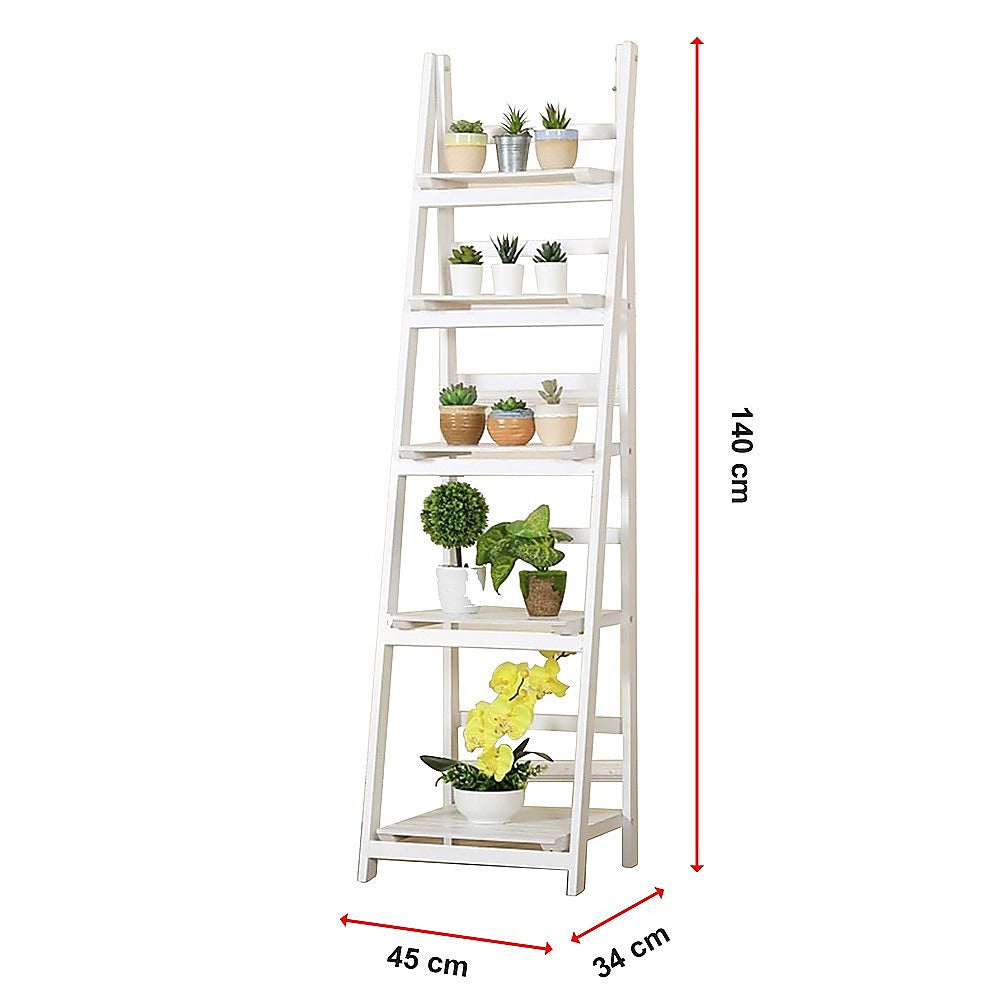 5 Tier Wooden Ladder Shelf Stand Storage Book Shelves Shelving