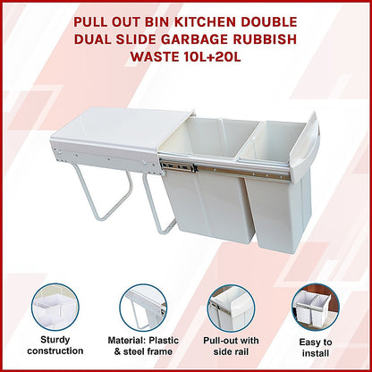 Kitchen Dual Slide Bin 10L+20L Garbage Rubbish Waste