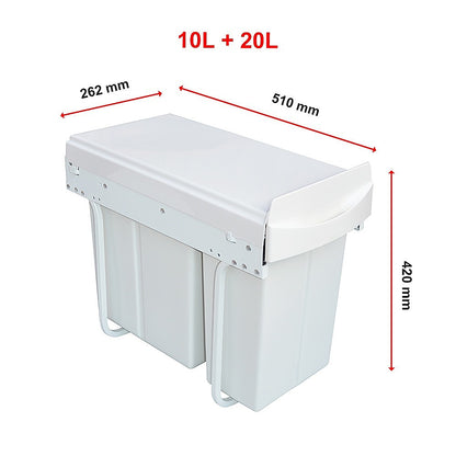Kitchen Dual Slide Bin 10L+20L Garbage Rubbish Waste