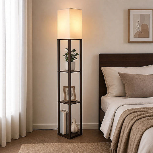 Shelf Floor Lamp - Shade Diffused Light Source With Open-Box Shelves