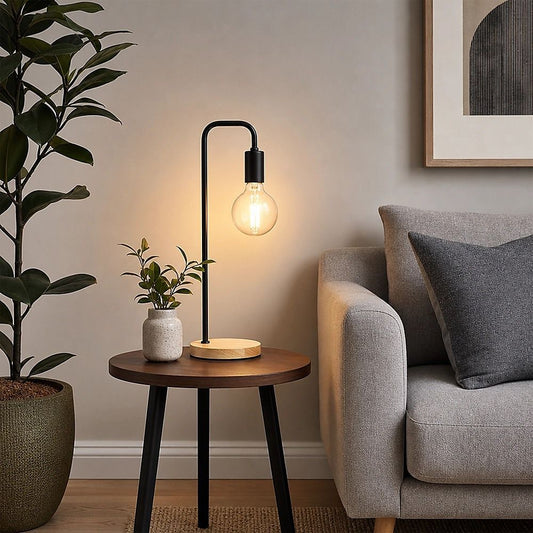 Modern Table Lamp Desk Light Timber Base Bedside Bedroom Black