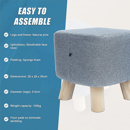 Fabric Ottoman Foot Stool Rest Pouffe Squircle Footstool- Charcoal/ Grey