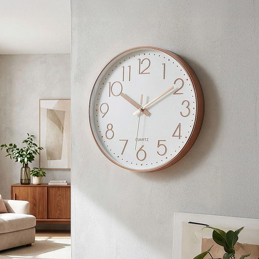 Modern Rose Gold Wall Clock – Silent Non-Ticking Quartz Battery Operated Design