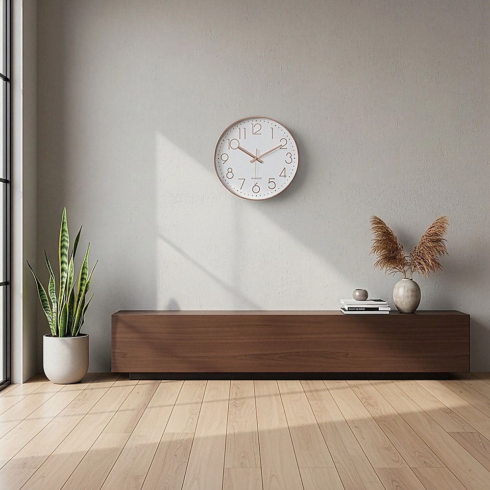 Modern Rose Gold Wall Clock – Silent Non-Ticking Quartz Battery Operated Design
