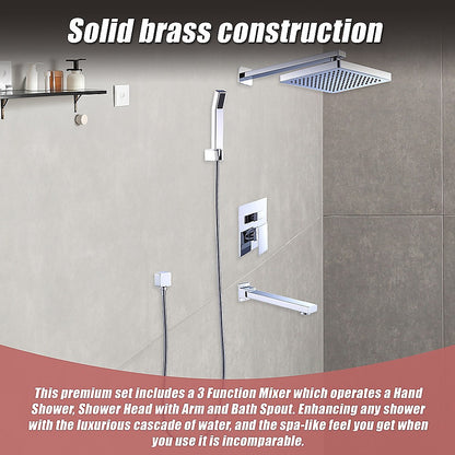 8" Rain Shower Head Straight Wall Arm Mixer Set Wall Bath Spout Outlet Tap