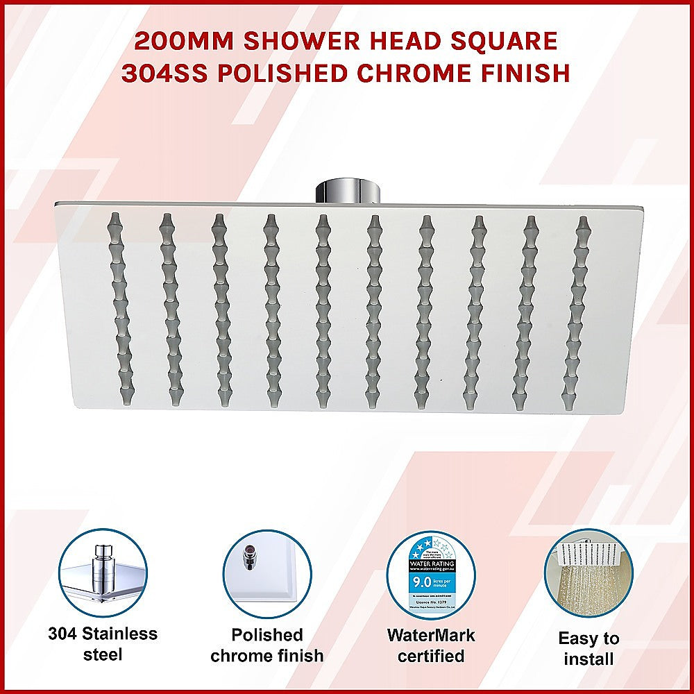 200Mm Shower Head Square 304Ss Polished Chrome Finish