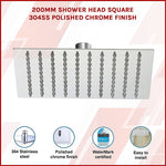 200Mm Shower Head Square 304Ss Polished Chrome Finish