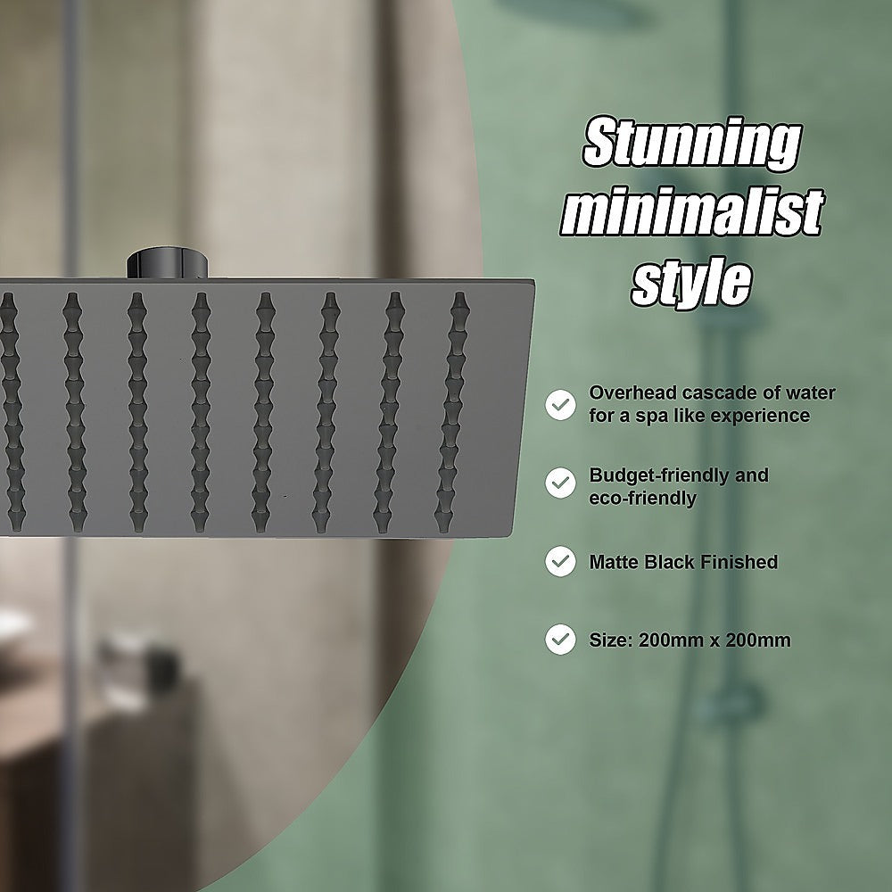 200Mm Shower Head Square 304Ss Electroplated Matte Black Finish