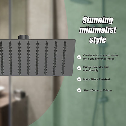 200Mm Shower Head Square 304Ss Electroplated Matte Black Finish