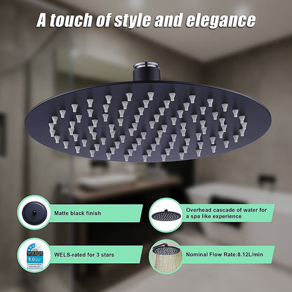 200Mm Shower Head Round 304Ss Electroplated Matte Black Finish