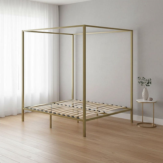 4 Four Poster Double Bed Frame Slat Support Wooden Frame King Size