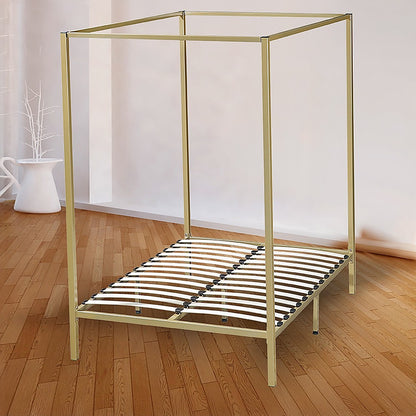4 Four Poster Double Bed Frame Slat Support Wooden Frame King Size
