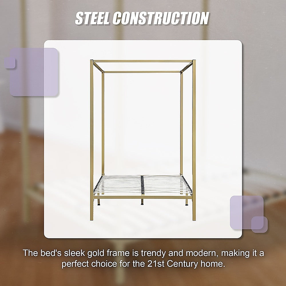 4 Four Poster Double Bed Frame Slat Support Wooden Frame King Size