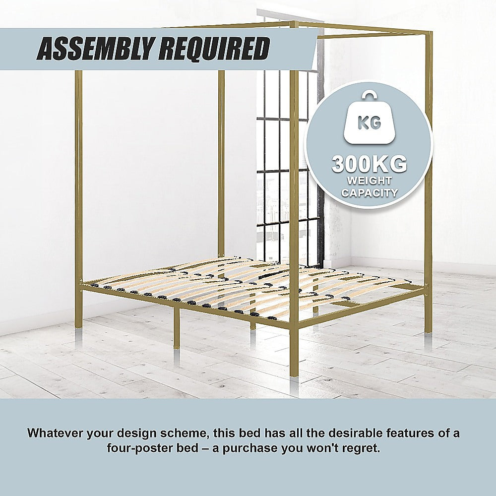 4 Four Poster Double Bed Frame Slat Support Wooden Frame King Size