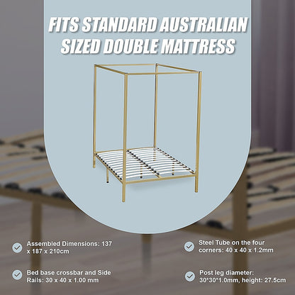 4 Four Poster Double Bed Frame Slat Support Wooden Frame King Size
