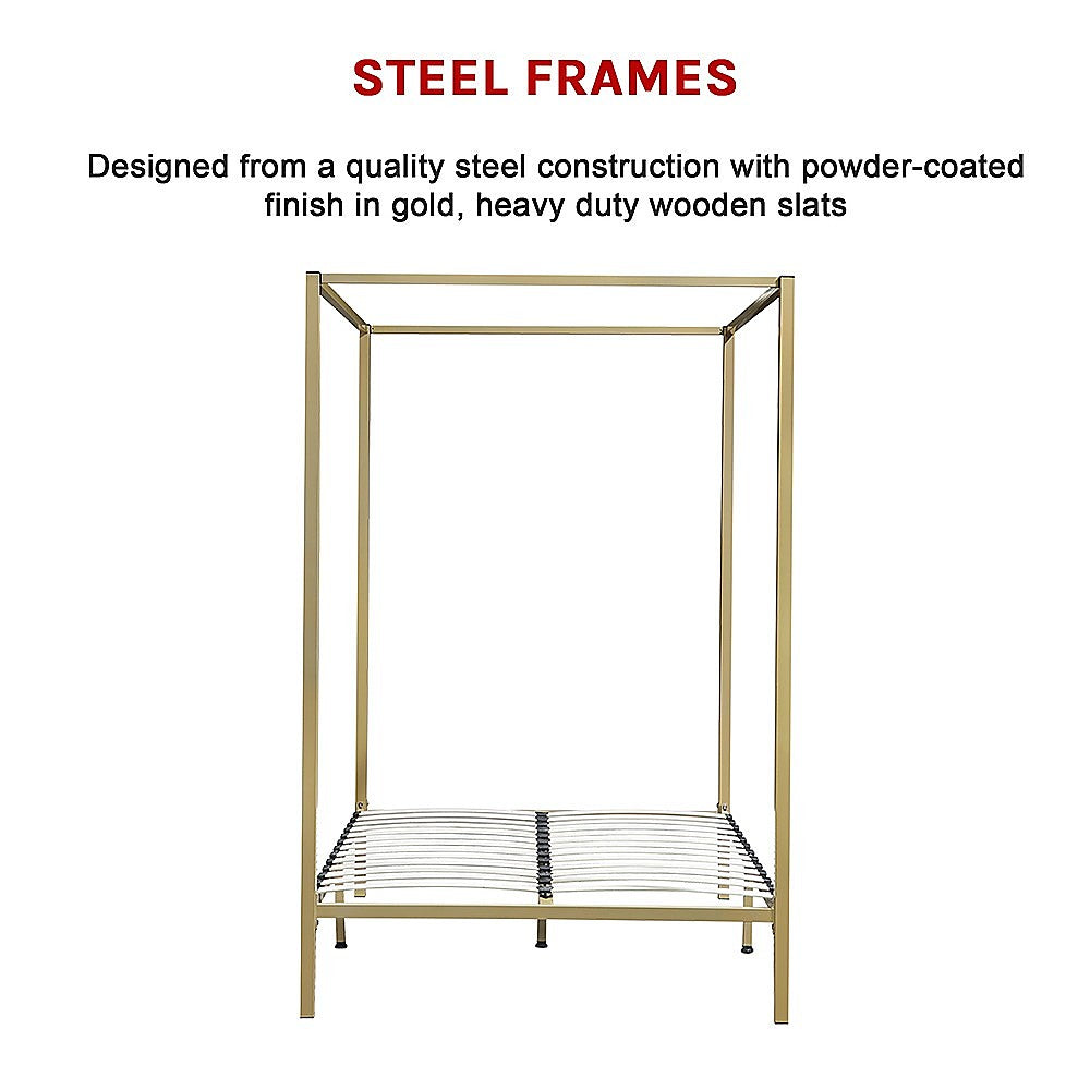 4 Four Poster Double Bed Frame Slat Support Wooden Frame King Size