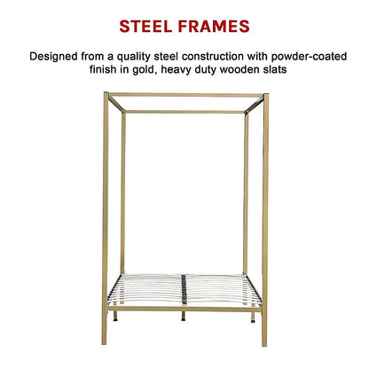 4 Four Poster Double Bed Frame Slat Support Wooden Frame King Size