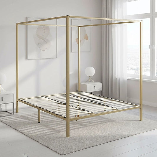 Stylish design 4 Four Poster King Bed Frame-Gold/Cream