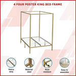 Stylish design 4 Four Poster King Bed Frame-Gold/Cream