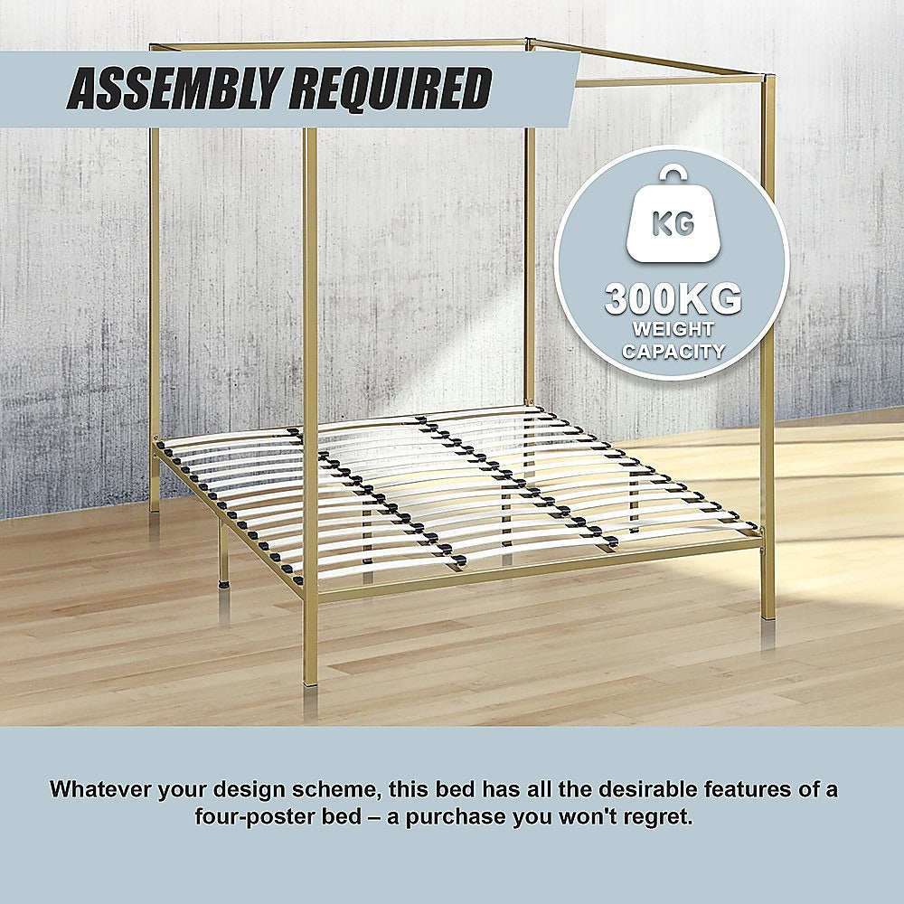 Stylish design 4 Four Poster King Bed Frame-Gold/Cream