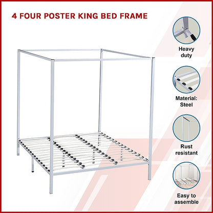 Stylish design 4 Four Poster King Bed Frame-Gold/Cream