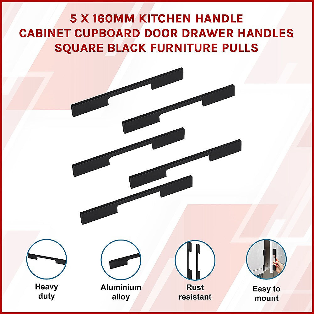 160Mm Black Kitchen Cabinet Handles