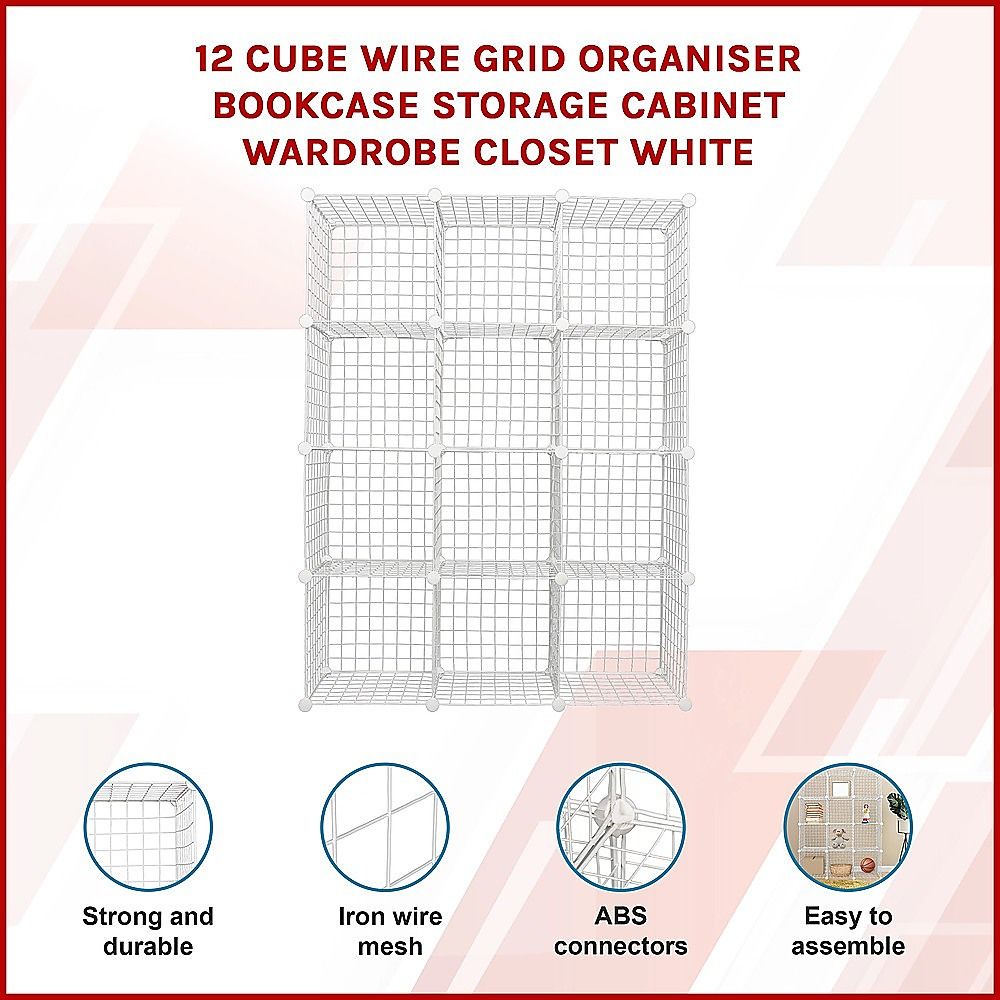 12 Cube Wire Grid Storage Cabinet - White