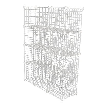 12 Cube Wire Grid Storage Cabinet - White