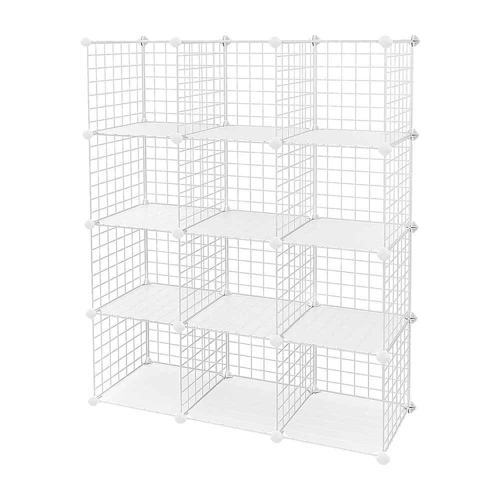 12 Cube Wire Grid Storage Cabinet - White