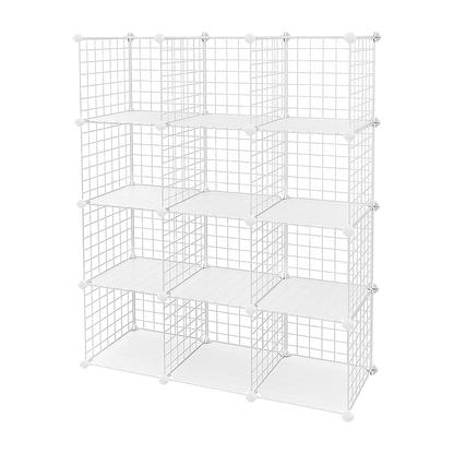 12 Cube Wire Grid Storage Cabinet - White