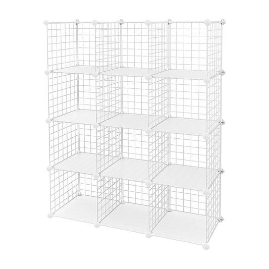 12 Cube Wire Grid Storage Cabinet - White
