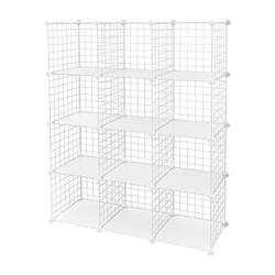 12 Cube Wire Grid Storage Cabinet - White