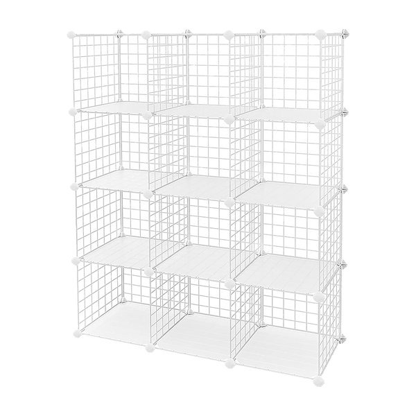  12 Cube Wire Grid Storage Cabinet - White