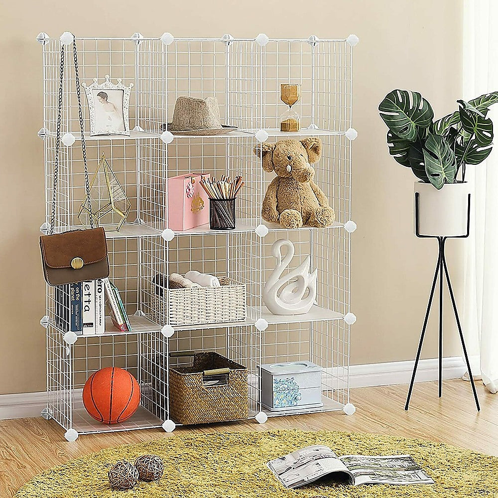 12 Cube Wire Grid Storage Cabinet - White