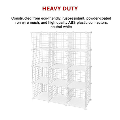 12 Cube Wire Grid Storage Cabinet - White