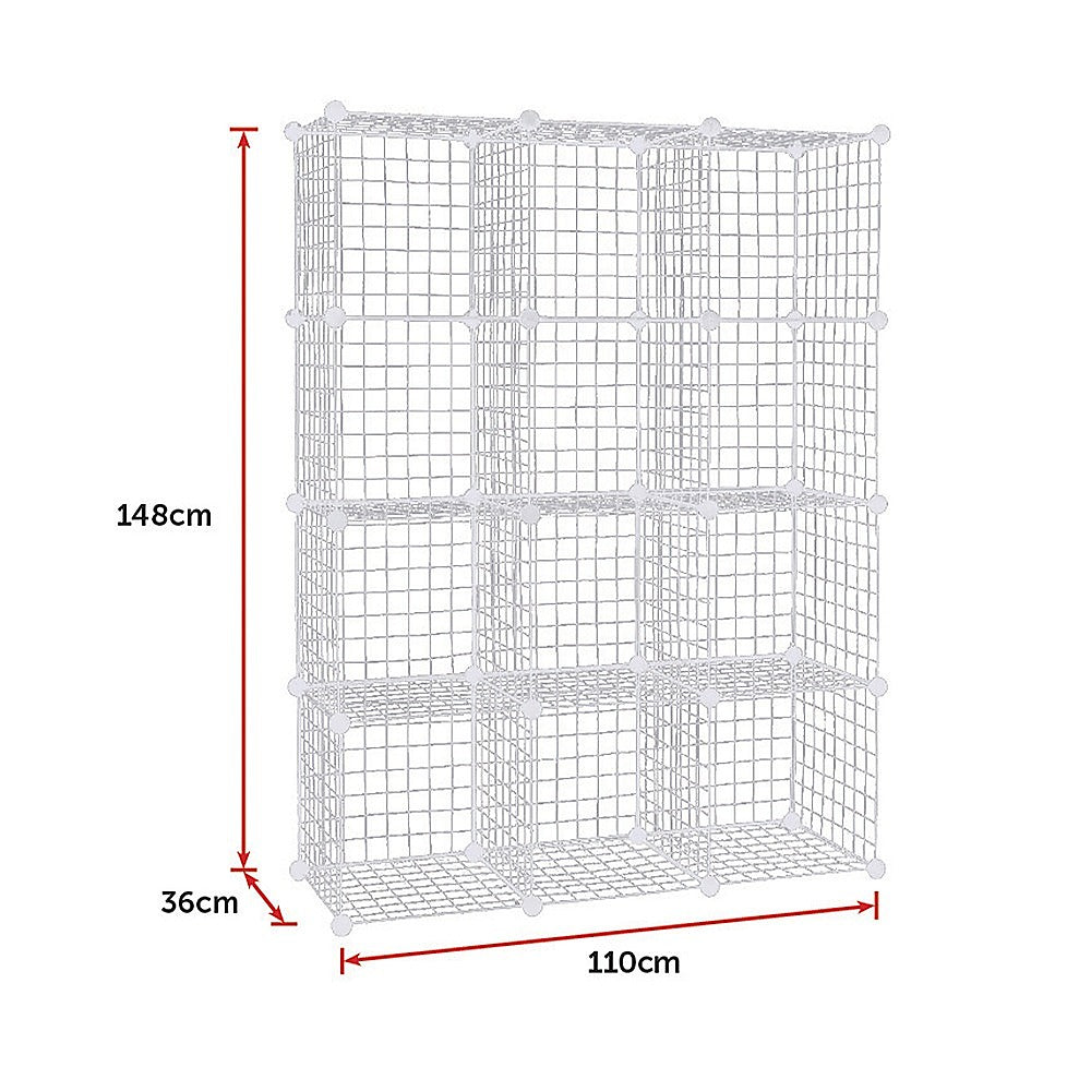 12 Cube Wire Grid Storage Cabinet - White