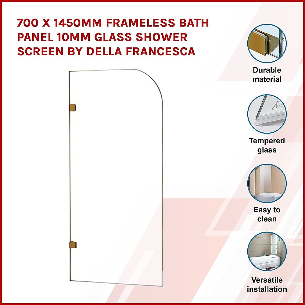 700 x 1450mm Frameless Bath Panel 10mm Glass Shower Screen