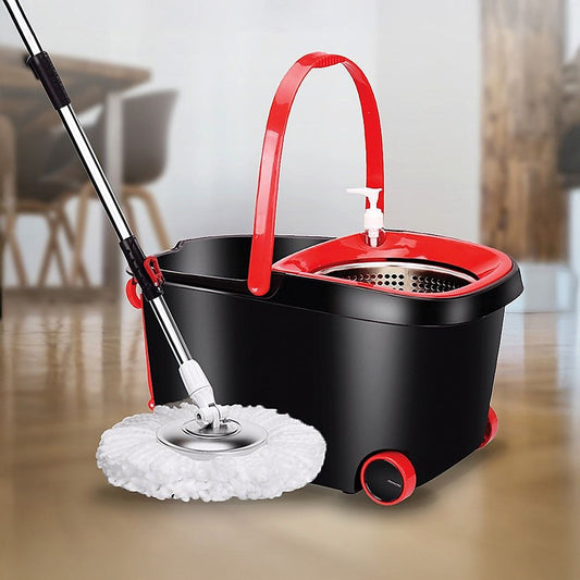 Spin Rotating Mop and Bucket Set with Wheels and 4 Microfibre Mop Heads