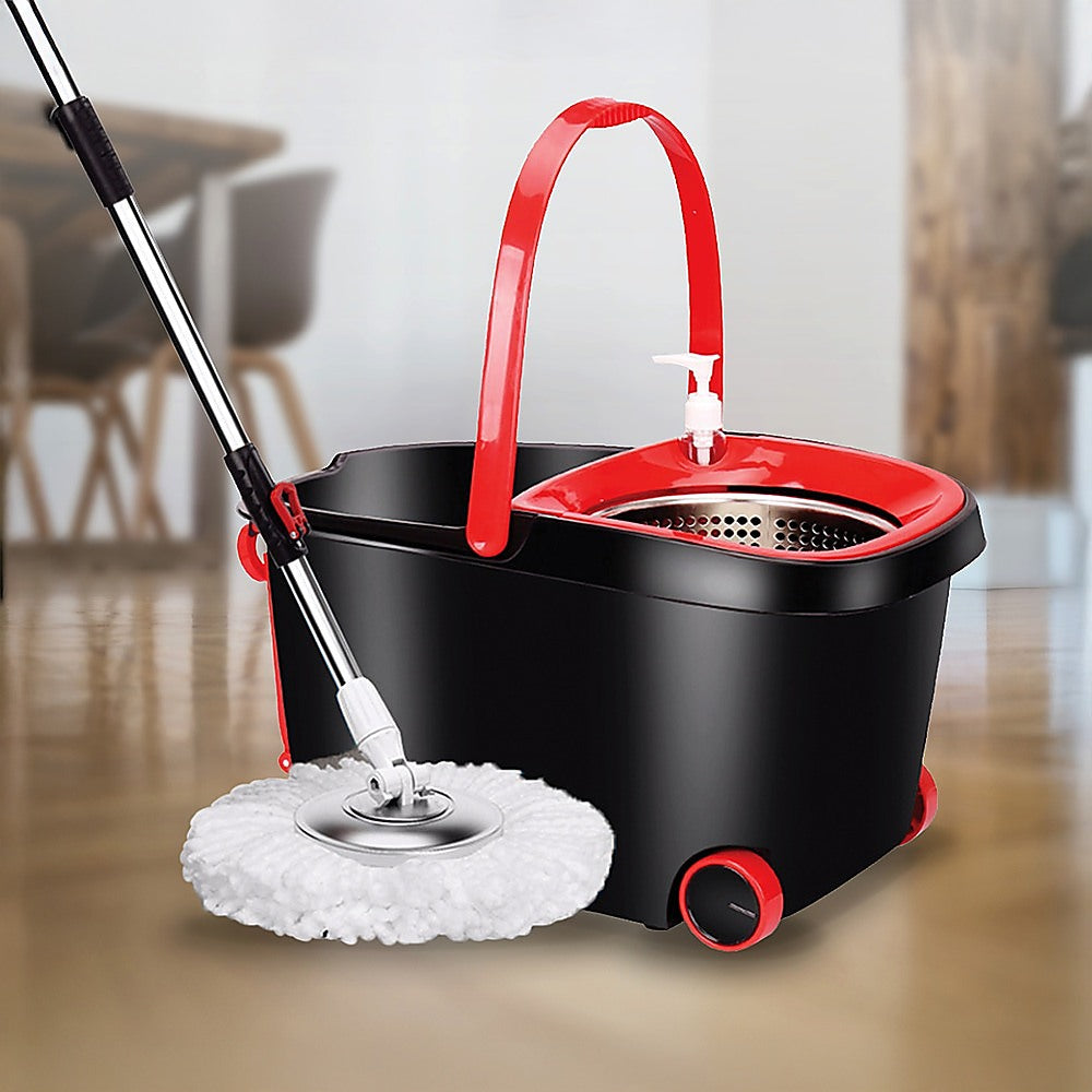 Spin Rotating Mop And Bucket Set - 4 Microfibre Mop Heads