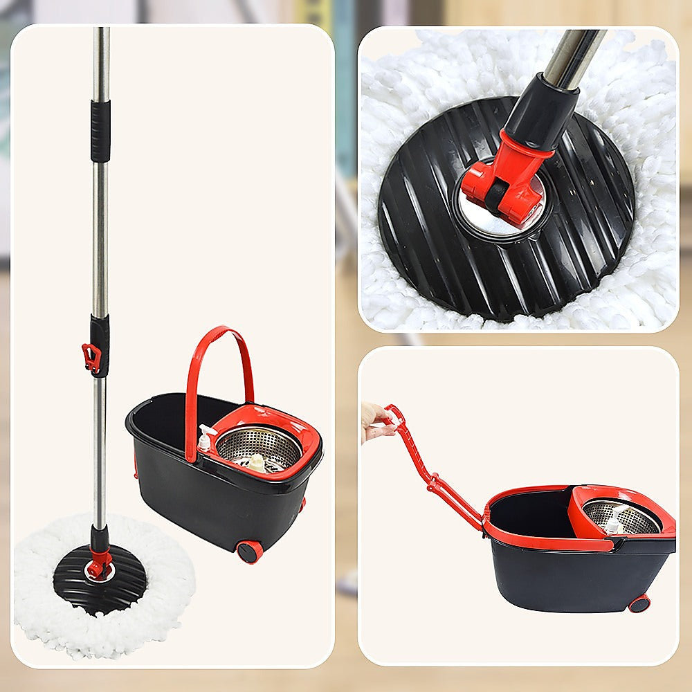 Spin Rotating Mop And Bucket Set - 4 Microfibre Mop Heads