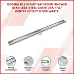 1200Mm Stainless Steel Grate Shower Drain With Centre Outlet