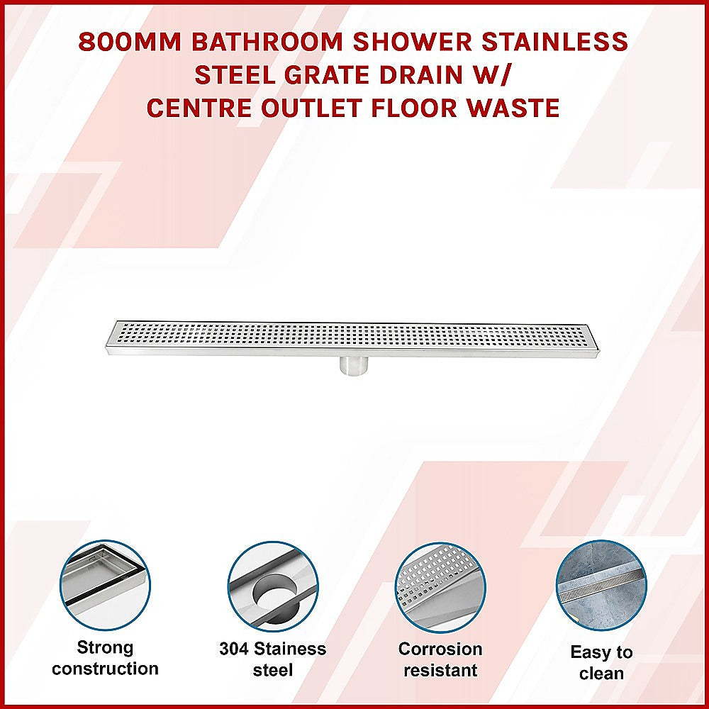 800Mm Stainless Steel Grate Shower Drain With Centre Outlet