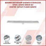 800Mm Stainless Steel Grate Shower Drain With Centre Outlet