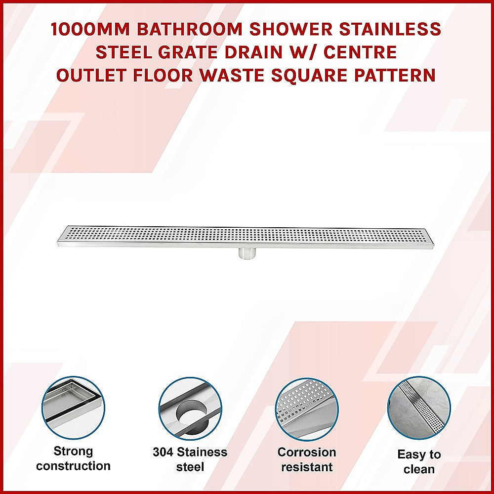 1000Mm Stainless Steel Grate Shower Drain Square Pattern