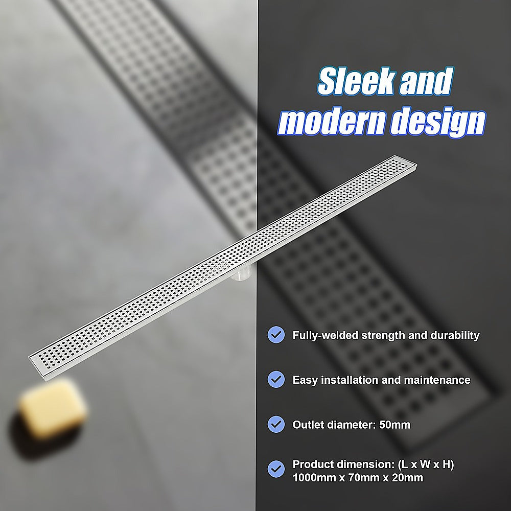 1000Mm Stainless Steel Grate Shower Drain Square Pattern