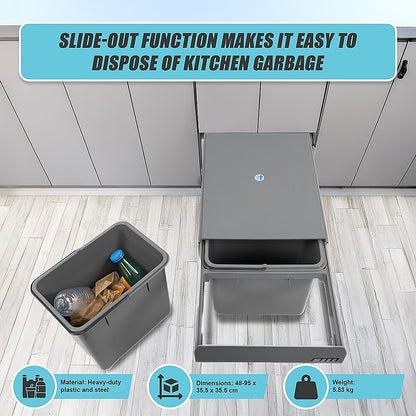 2X 15L Pull Out Trash Bin - Dual Kitchen Garbage Waste Cabinet
