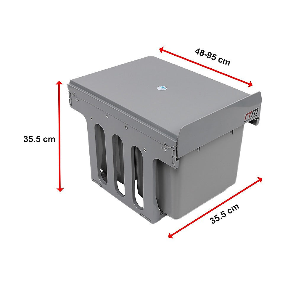 2X 15L Pull Out Trash Bin - Dual Kitchen Garbage Waste Cabinet