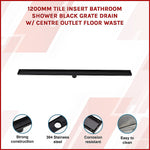 1200Mm Black Grate Shower Drain With Centre Outlet