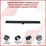 900Mm Black Grate Shower Drain Square Pattern