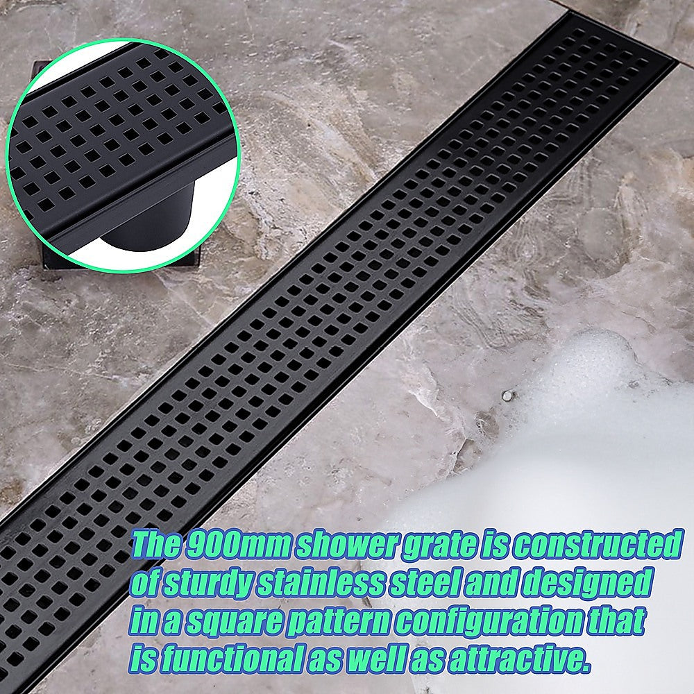 900Mm Black Grate Shower Drain Square Pattern
